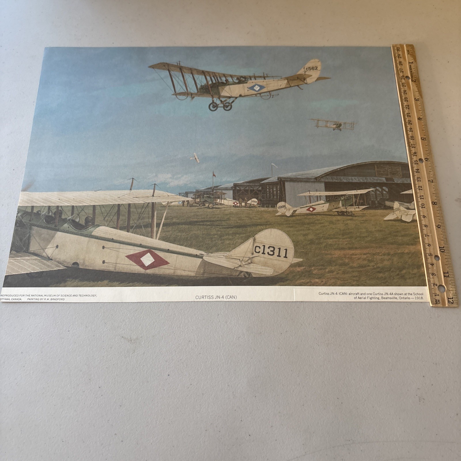 Vintage R.W Bradford Print: Curtiss JN-4 CAN JN-4A  School of Aerial Flying 1918