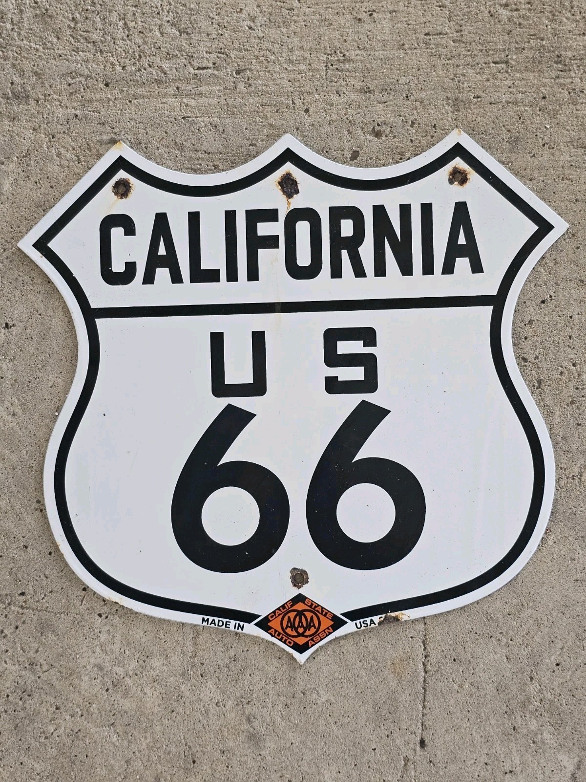 VINTAGE CALIFORNIA ROUTE 66 CALIFORNIA STATE AUTO ASSN.   PORCELAIN SIGN 16 X 15