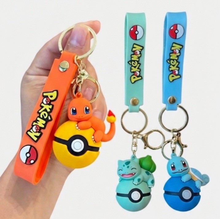 Pokemon Keychains Set Of 3 / Charmander Bulbasaur Squirtle Keychain Set