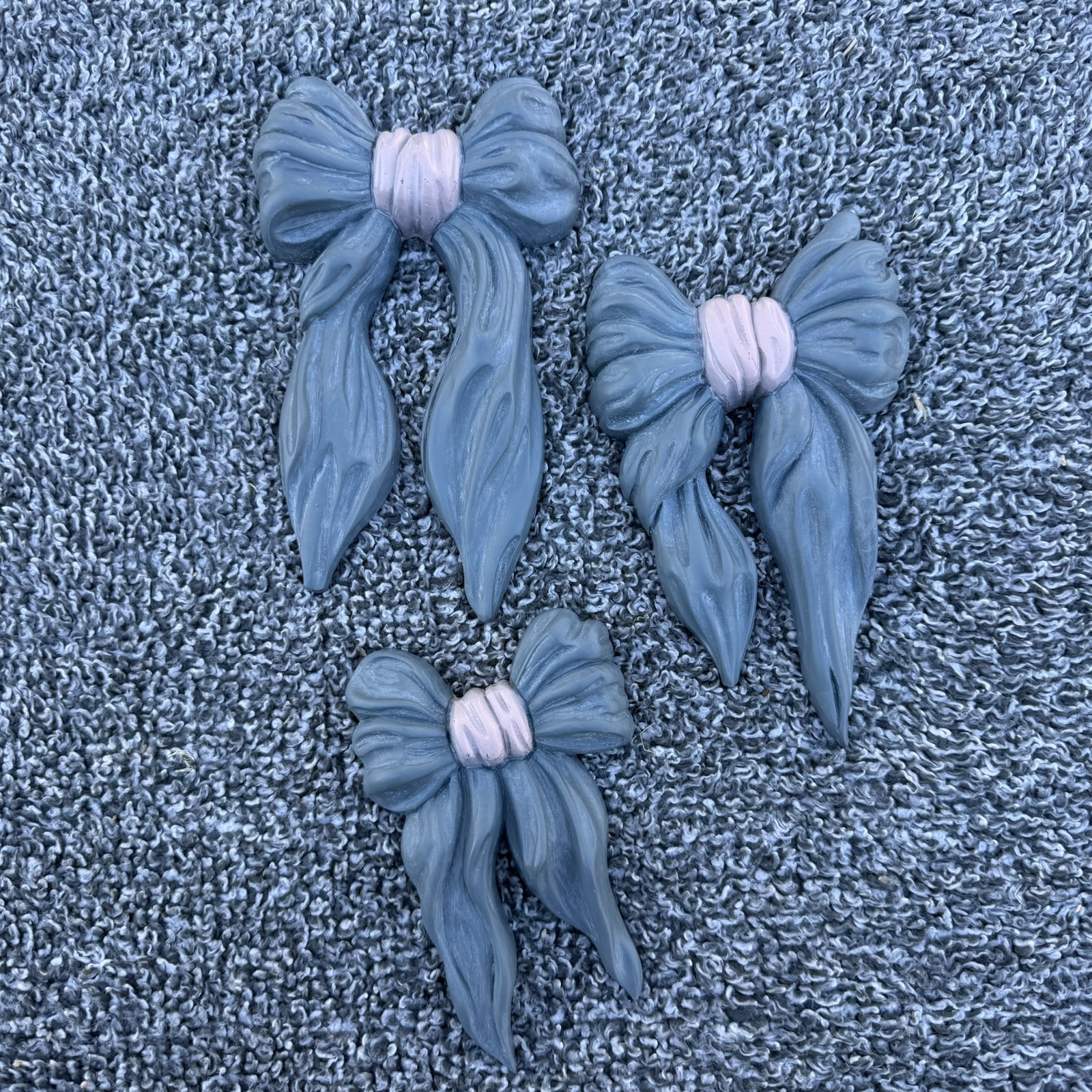 Homco Wall Hangings Blue Bow Wall Decor Set Of 3 Retro Vtg Made In USA