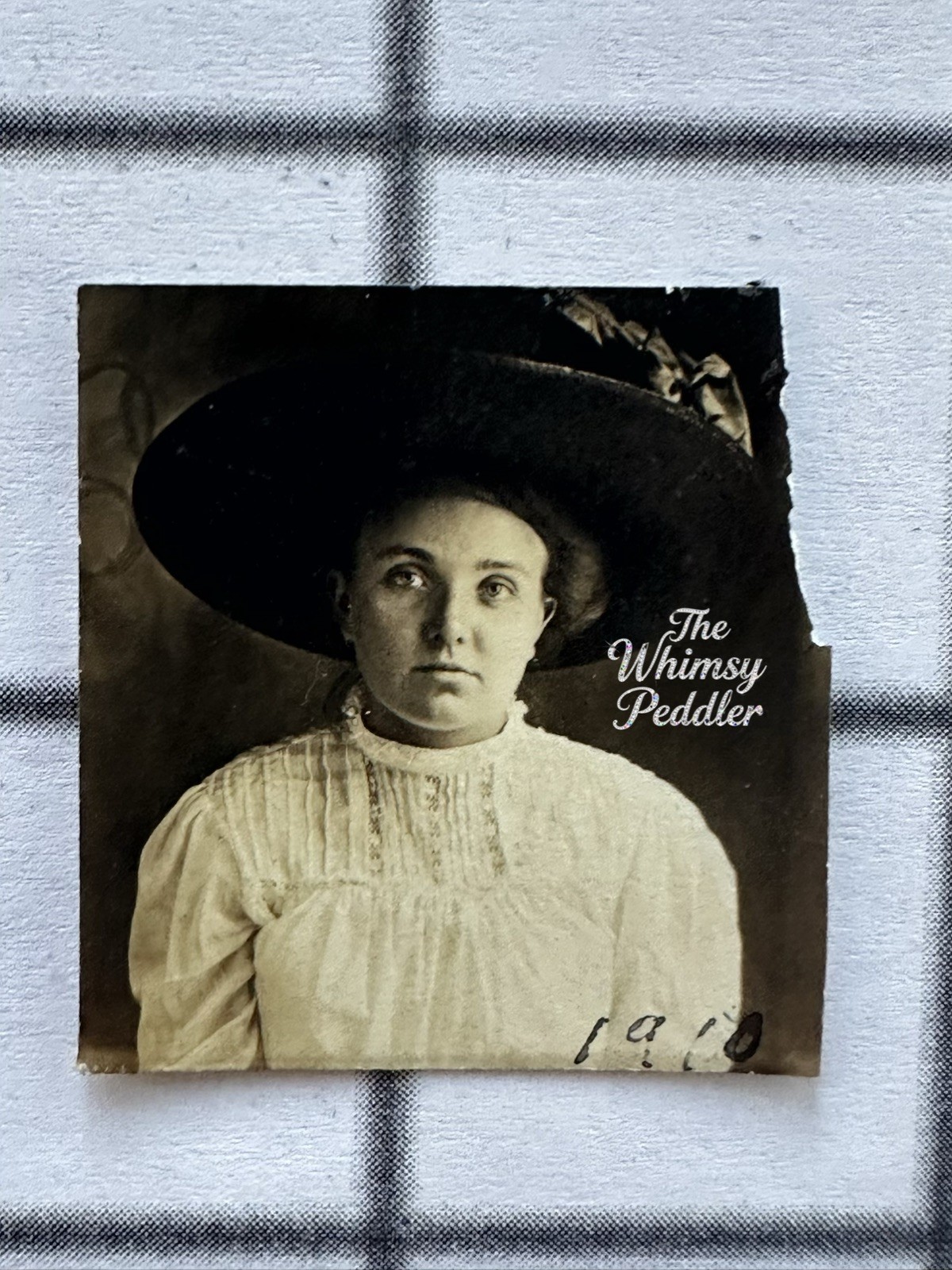 1910 Vintage Photo Woman Huge Wide Brim Hat Edwardian Fashion Portrait