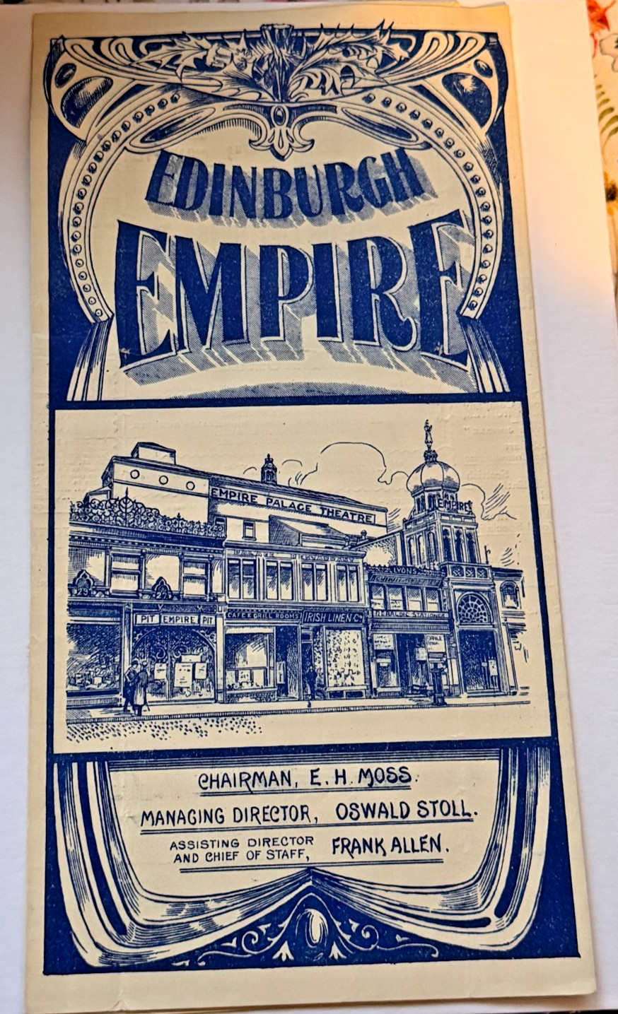 Vintage 1908 Edinburgh Empire Palace Theatre Programme Antique Scotland History