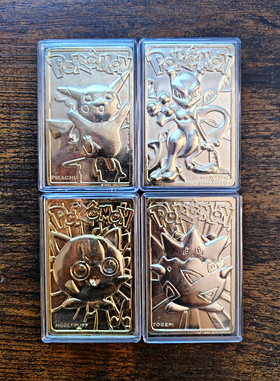 23k Gold Plated 1999 Pokémon  Cards Lot (4) Pikachu, Mewtwo, Togepi, Jigglypuff