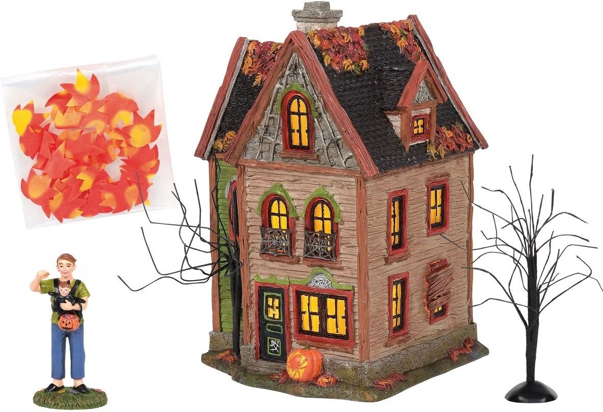 Dept 56 HALLOWEEN SPIDER HOUSE Box Set of 4 SILVER SERIES Snow Village BRAND NEW