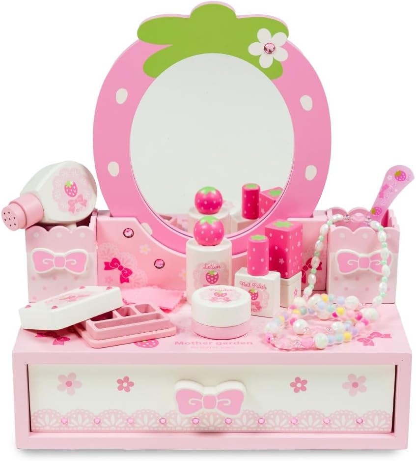 Mother Garden Wooden Dresser Toy Set Strawberry Dresser with 10 Accessories