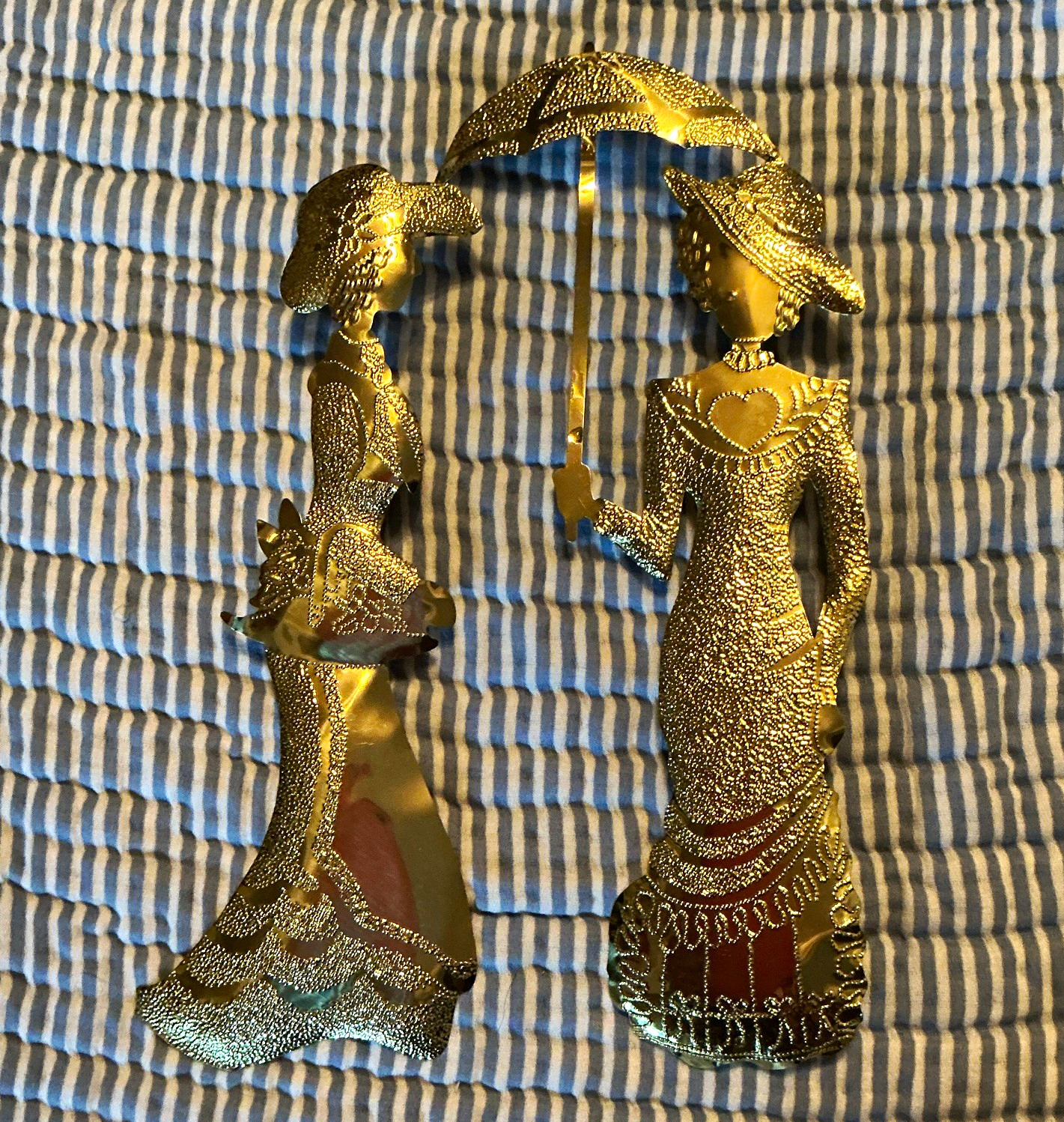 Vintage Pair Gold Tone Metal Wall Hanging Plaques Victorian Women Silhouette 10\