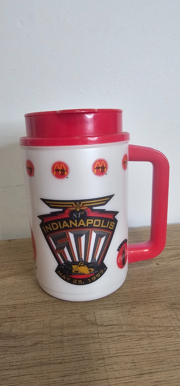 Vtg 90\'s Genuine McDonald\'s THERMO Hot/Cold Plastic Travel Mug 81st Indianapolis