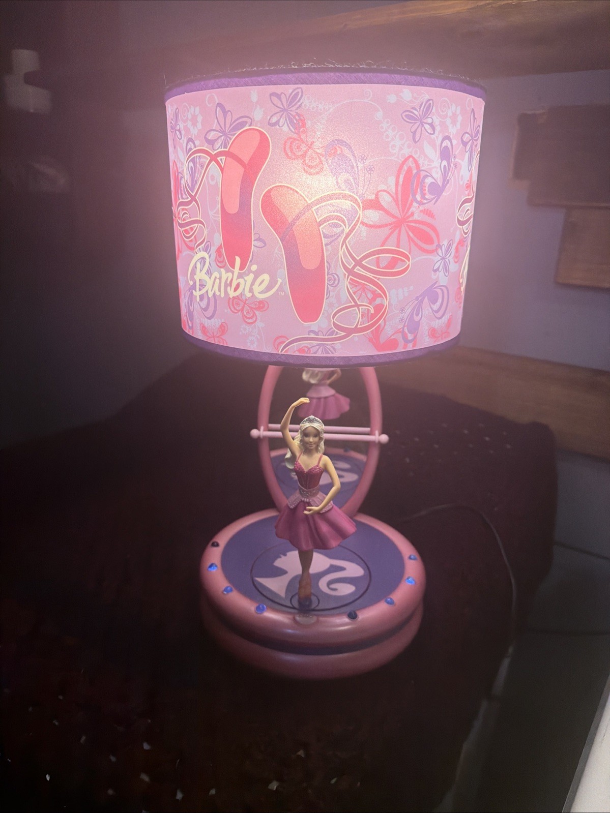 2007 Barbie Animated Ballerina Table Lamp Musical Light Up Rotating Works Great