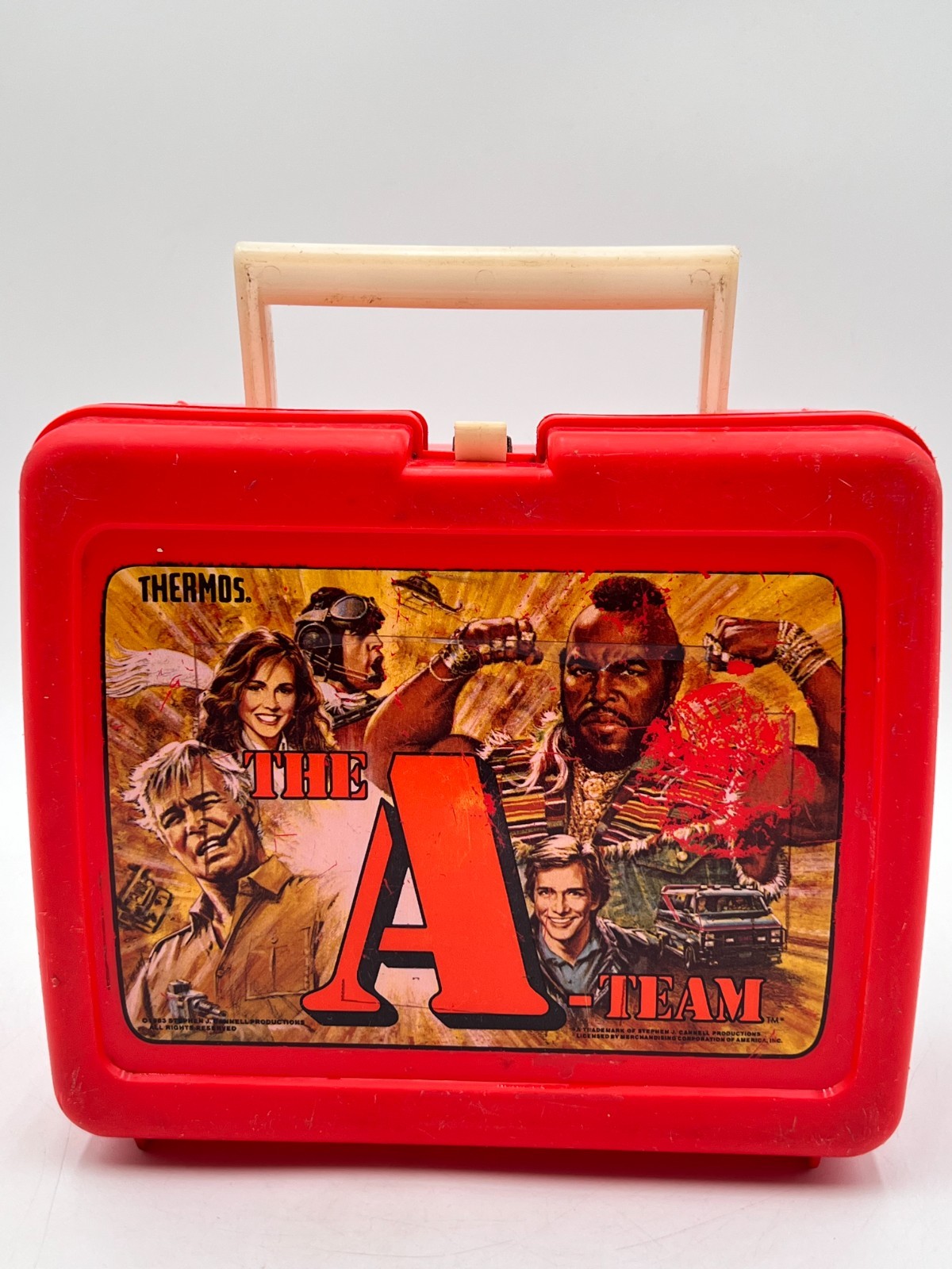 1983 The A-Team Thermos Red Plastic Lunch Box Vintage NBC TV Show No Thermos
