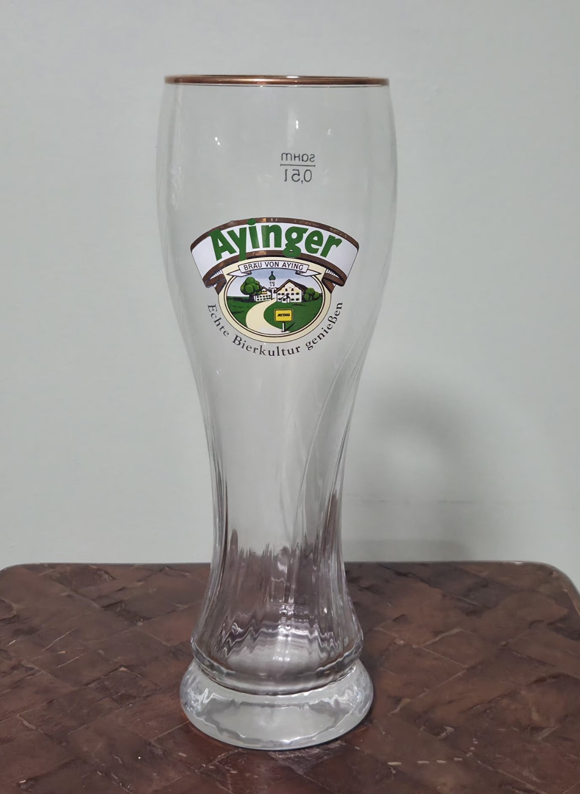 Vintage German Ayinger Brau Von Aying 0.5 Liter Beer Glass Gold Rim 