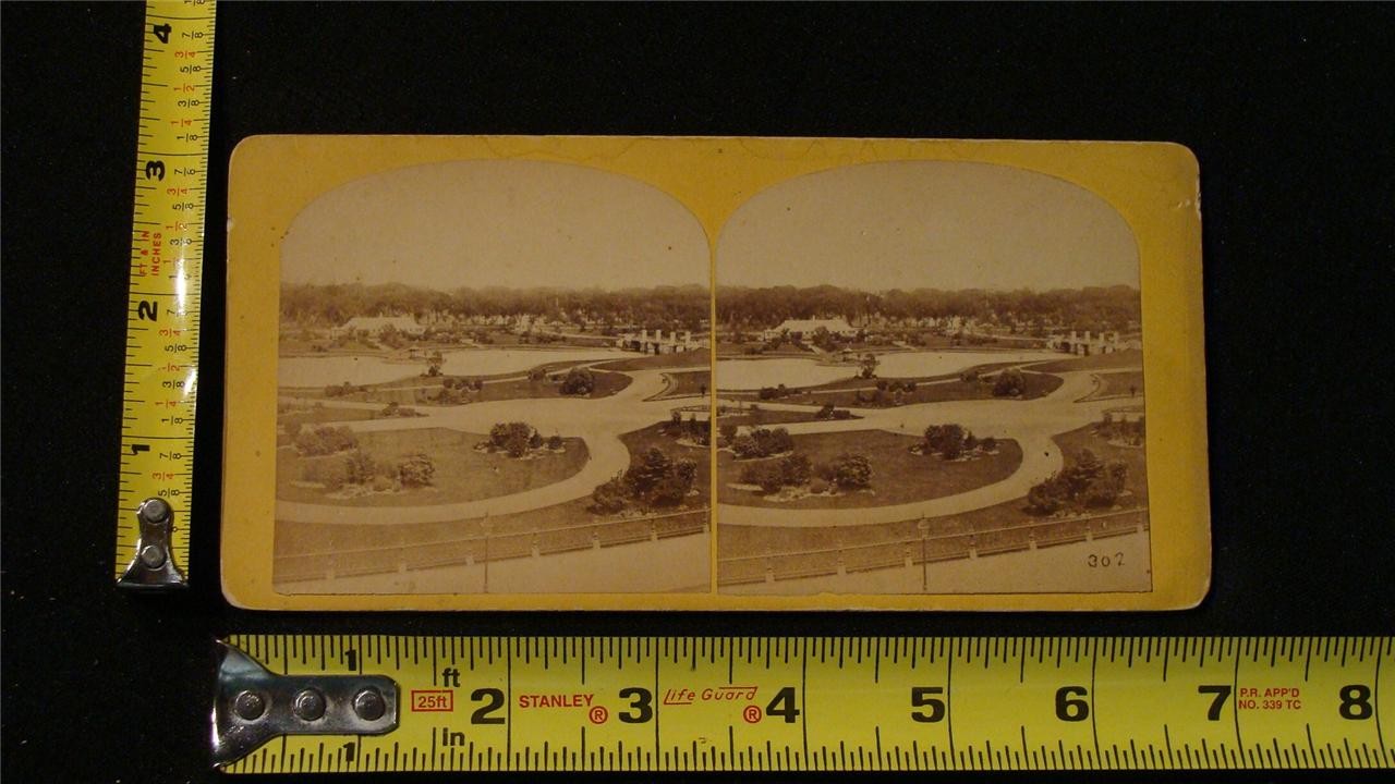b026, Anon Stereoview, #645, Panoramic View Public Garden, Boston, Mass., 1870's