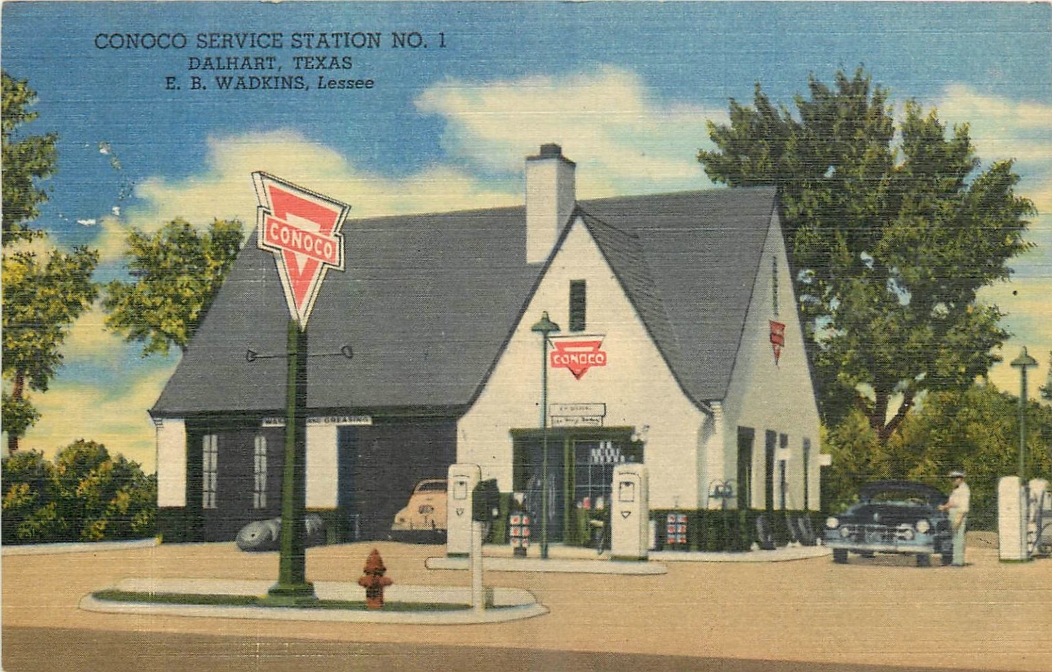 Vintage Conoco Service Station No. 1 Postcard Dalhart Texas Linen Gas Station