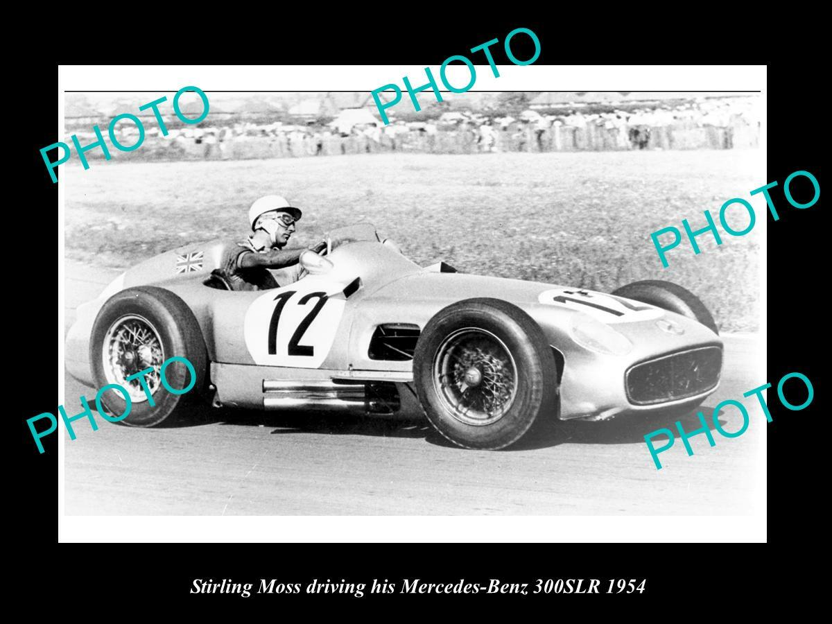 OLD 8x6 HISTORIC PHOTO OF STIRLING MOSS DRIVING HIS MERCEDES BENZ 300 SLR 1954