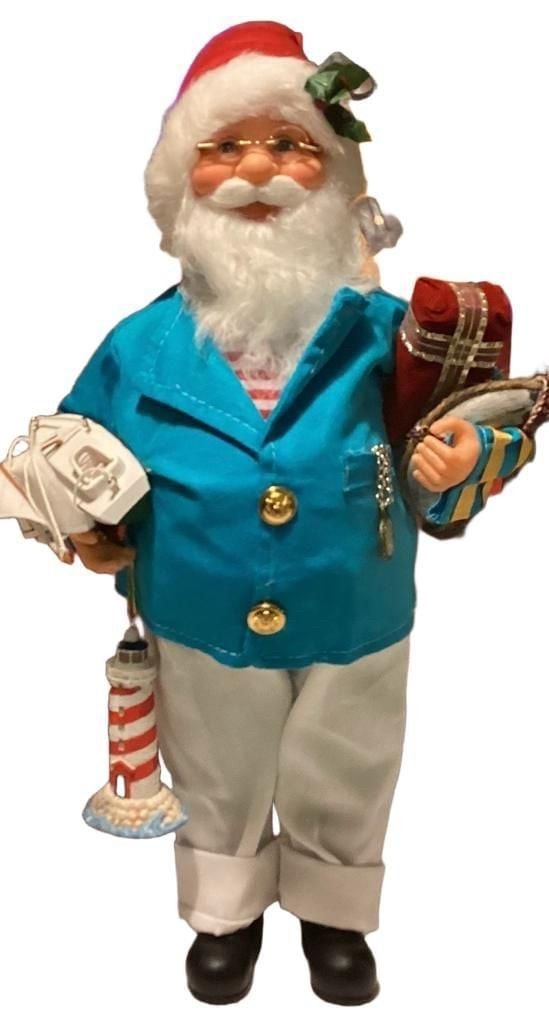 Possible Dreams Clothtique Nautical Sailor Santa Figurine Blue White