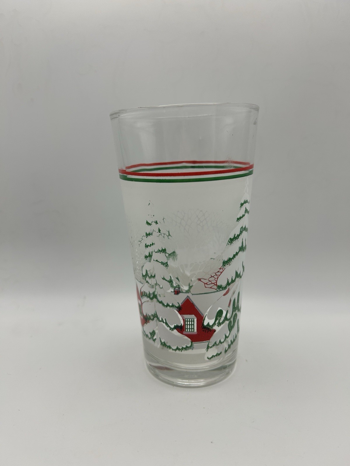 Vintage KIG Indonesia Frosted Winter Snow Scene Glass Tumbler Christmas