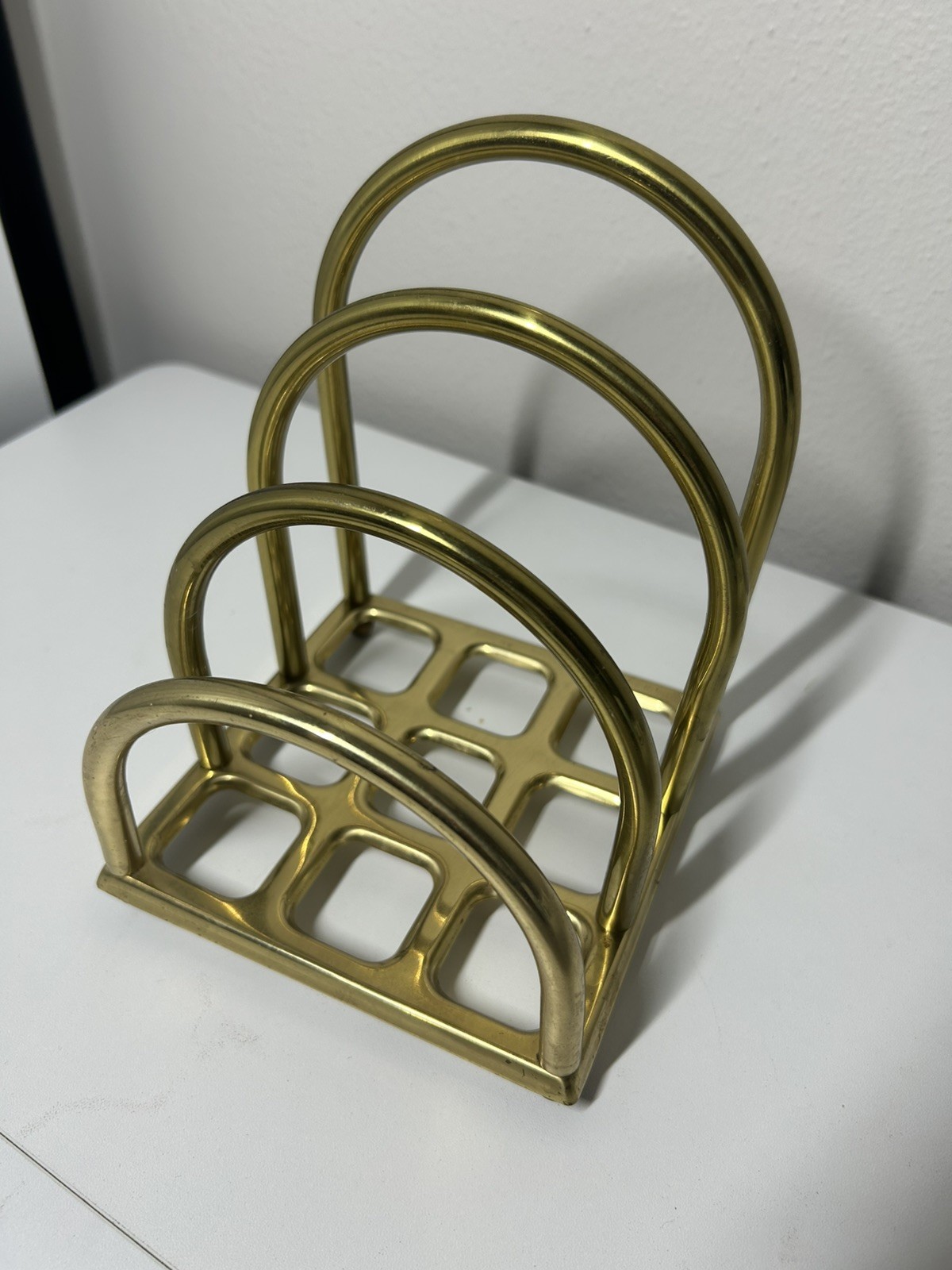Vintage Mid Century Arch Brass Mail Sorter File Folder Holder Home Desk Office