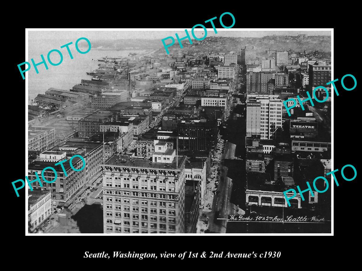 OLD LARGE HISTORIC PHOTO OF SEATTLE WASHINGTON AERIAL VIEW OF 1st & 2nd AVENUE