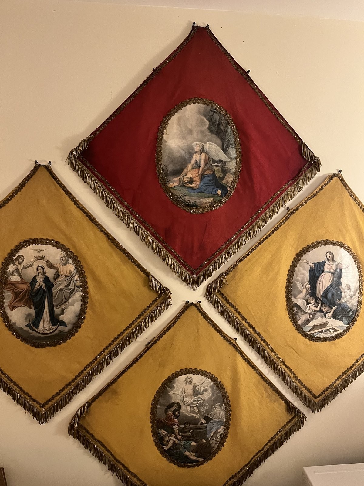 Rare Late 19th C French Religious Processional Banners Silk Gold Fringe Original