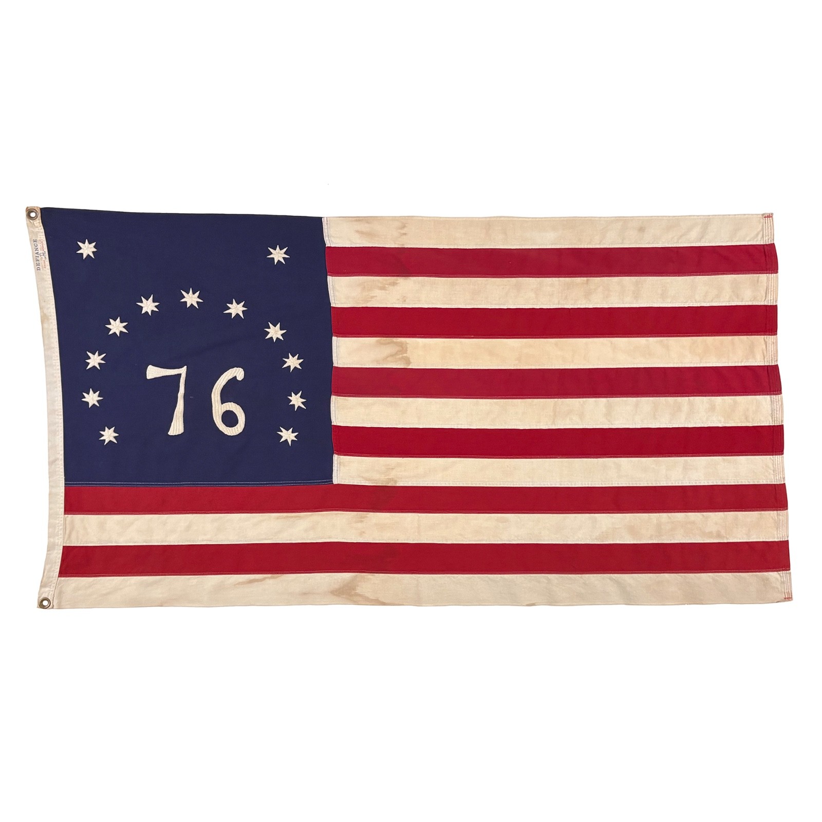 Vintage Cotton Embroidered Bennington 76 American Flag Old USA Sewn Cloth Art