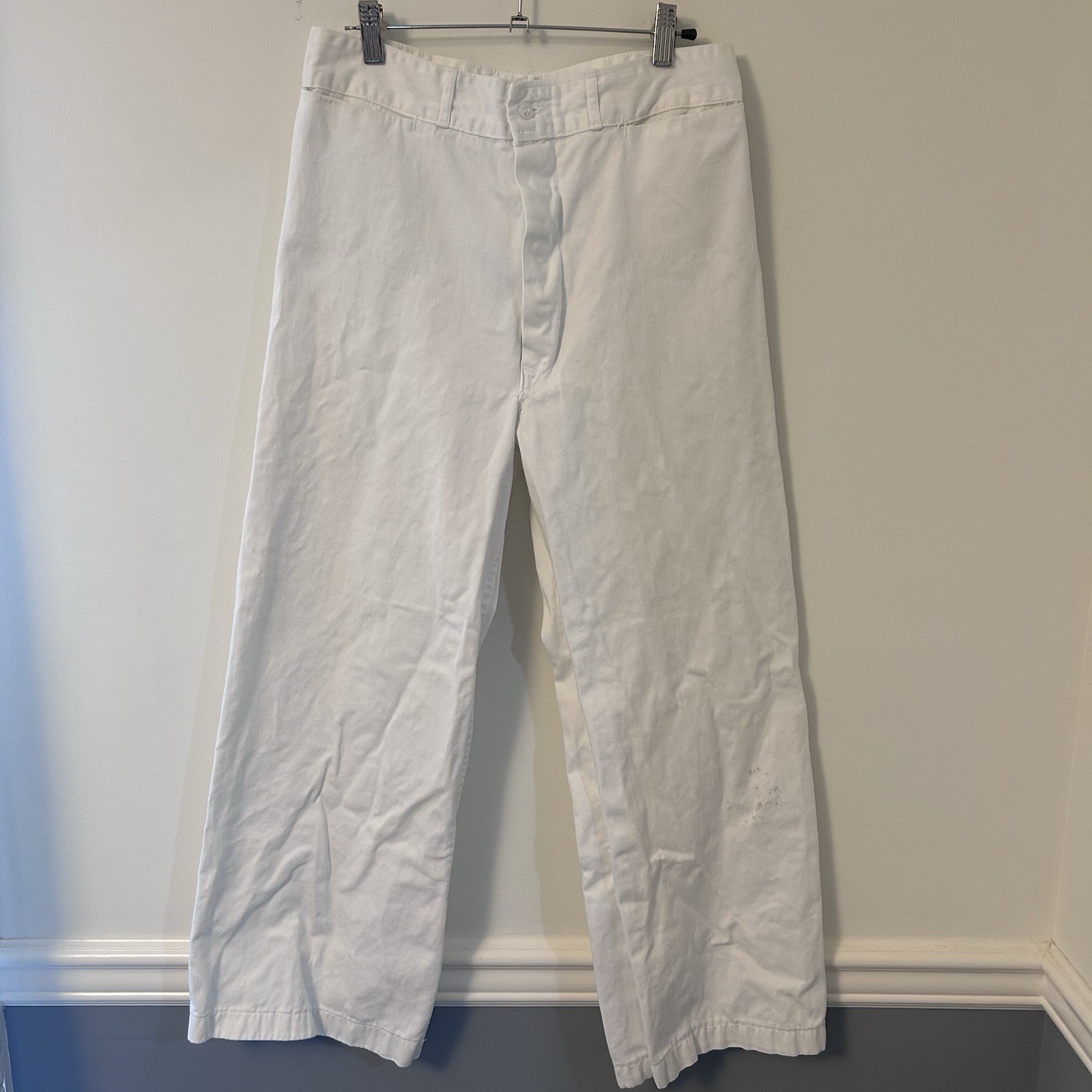 Vintage 40s US Navy Cracker Jack Flare Pants Men’s 30x27 Button Fly White A1