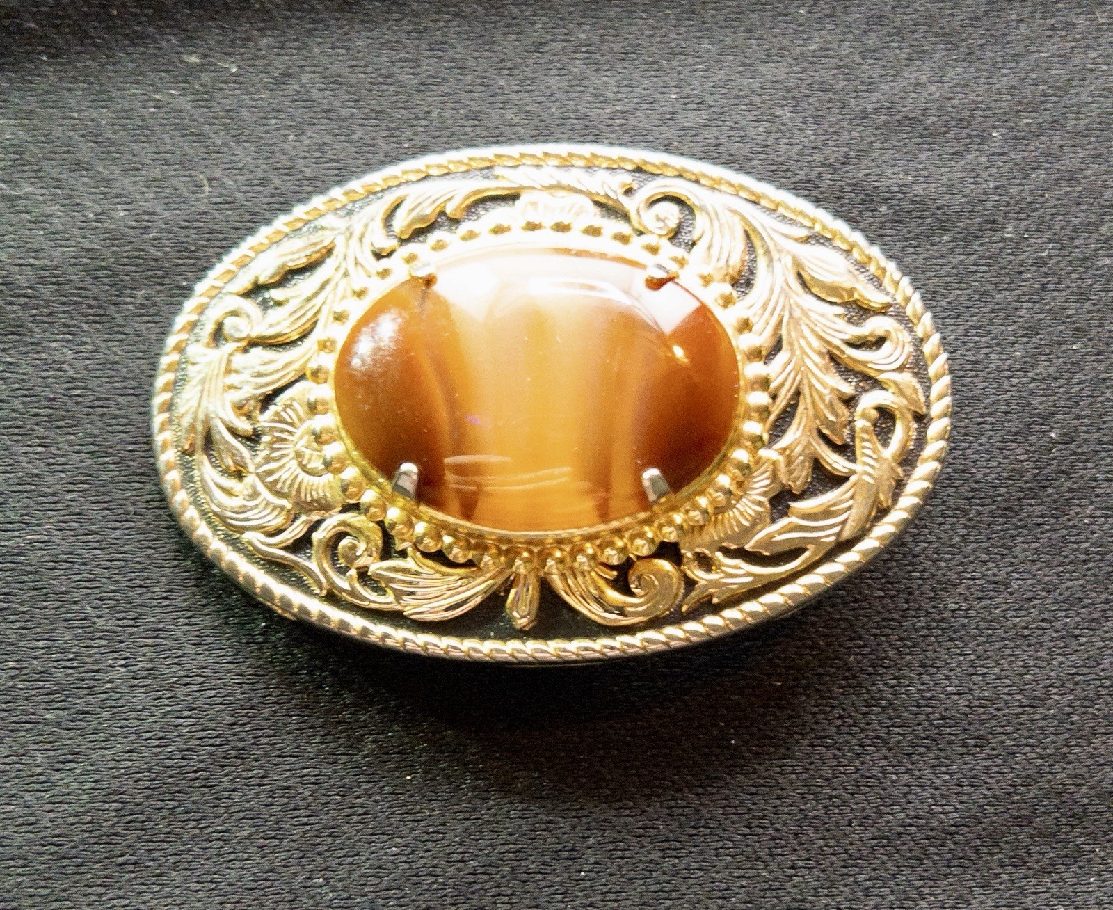 Vtg Western Gold Toned Belt Buckle Polished Agate Southwestern Rodeo