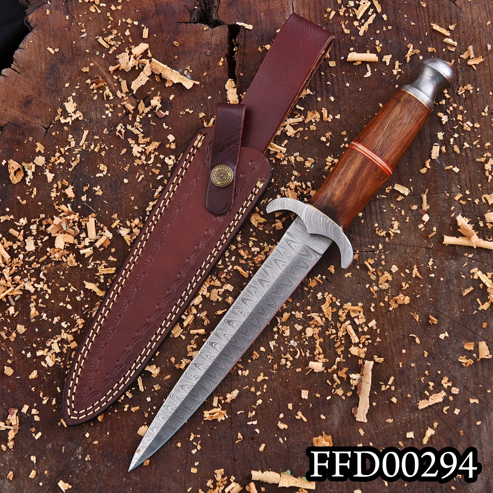SHARD™ Handmade Damascus Steel Dagger Survival Hunting Knife + Leather Sheath