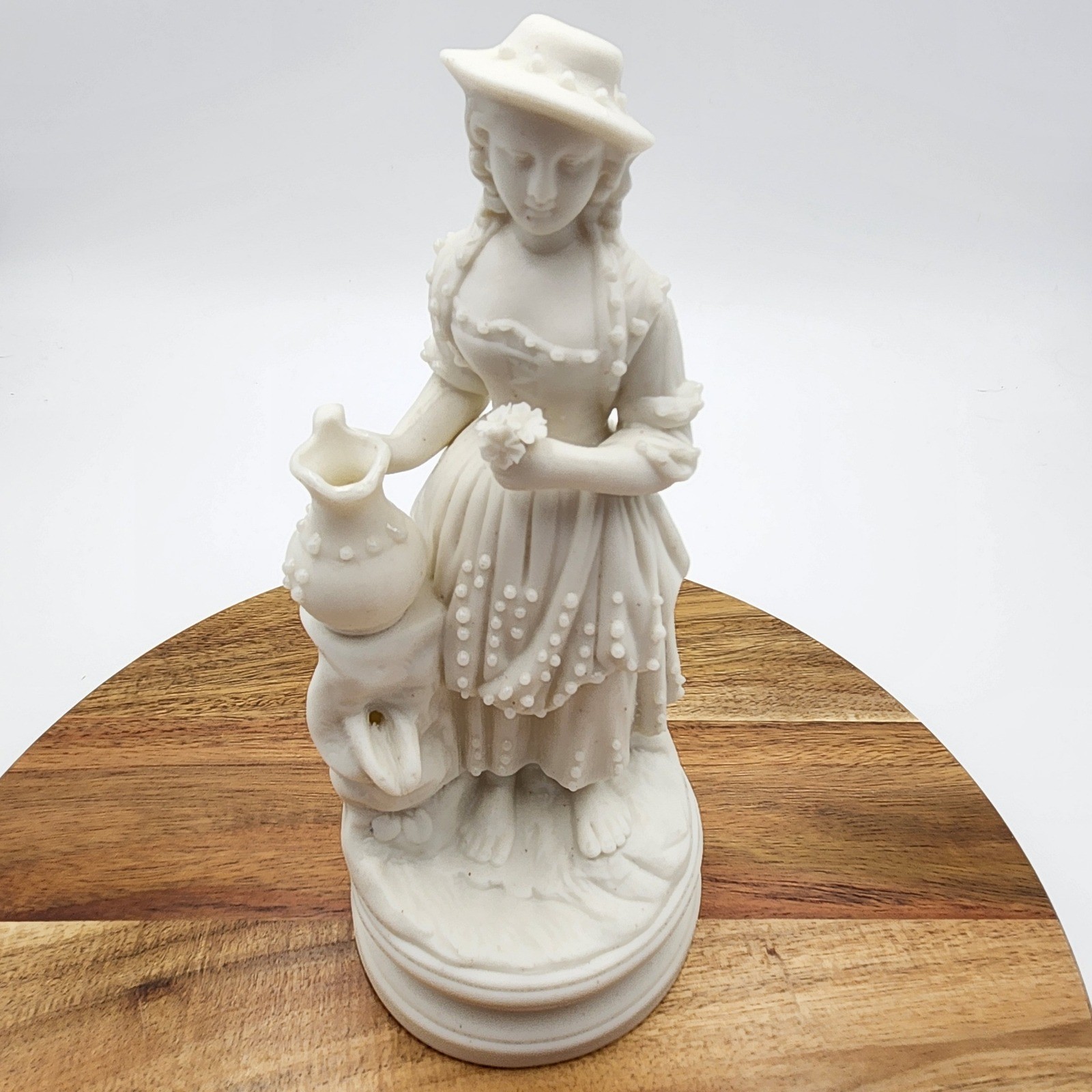 VTG White Bisque Porcelain Barefoot Milk Maid Figurine Pitcher Girl 8.5\