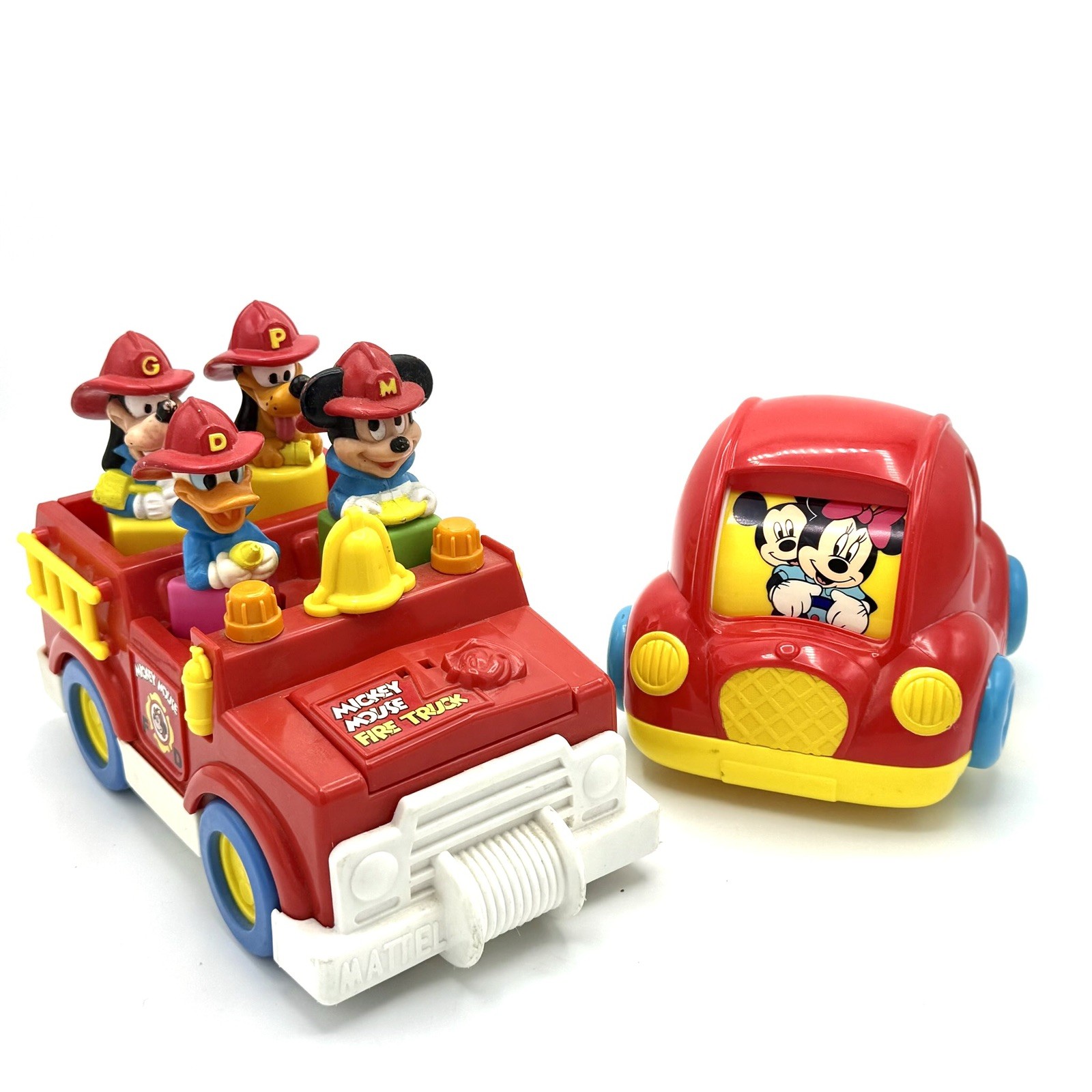 Disney Mickey Mouse Fire Truck  Toy Shape Sorter + Car Lot Vintage 1989 Mattel