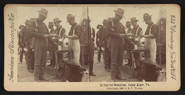 Photo:Camp Alger Virginia 1898 Soldiers Breakfast Line Military Camp