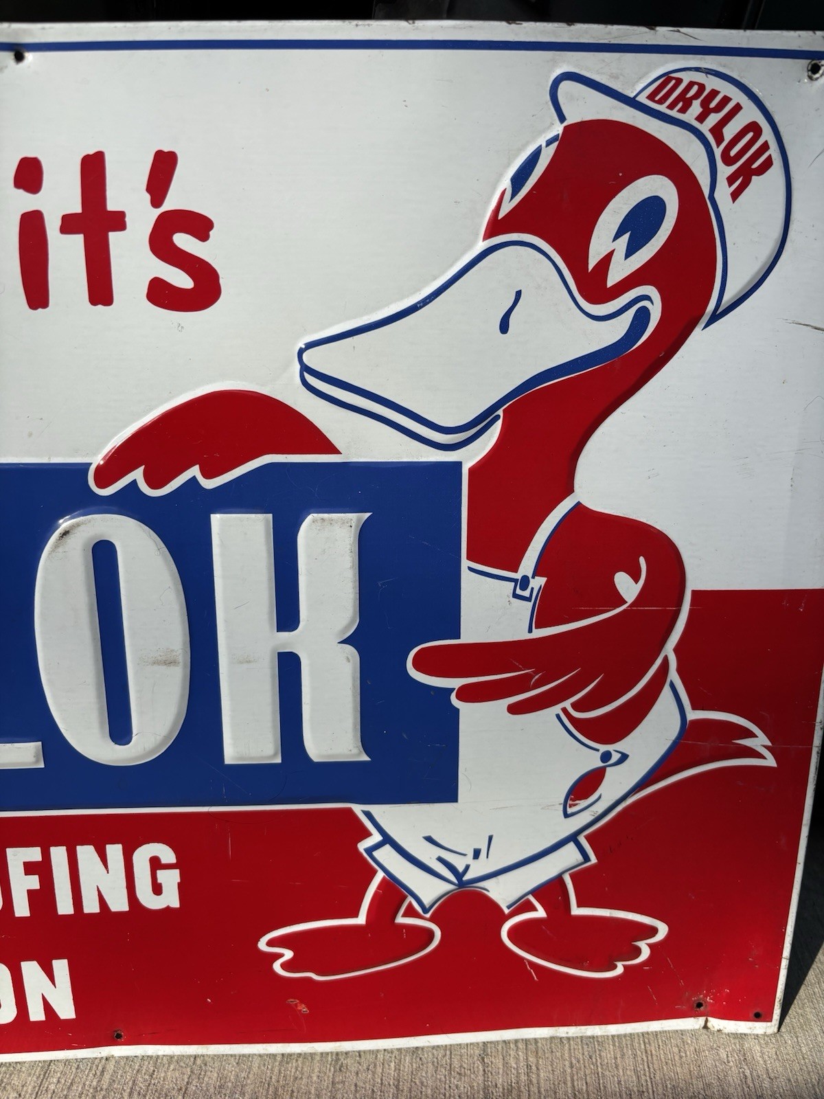 Vintage Original Embossed Drylok Duck Masonry Tin Metal Trade Sign Plumbing