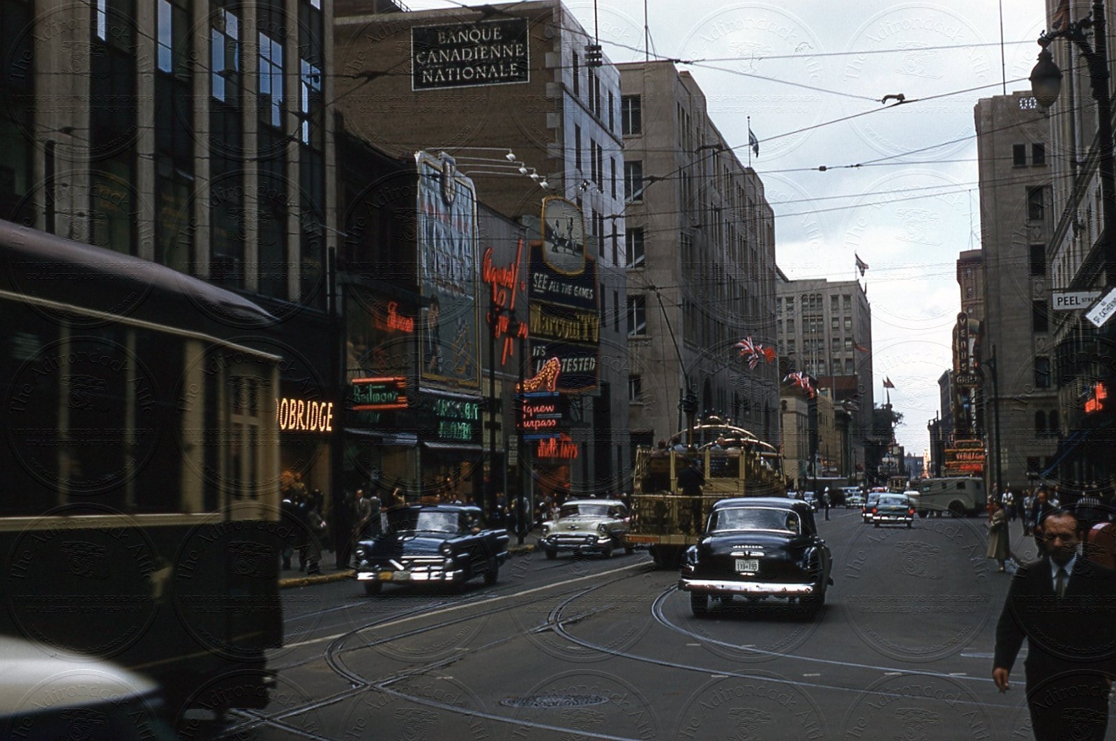 Downtown Montreal Canada Peel Street Scene 1956 35MM Red Kodachrome Slide