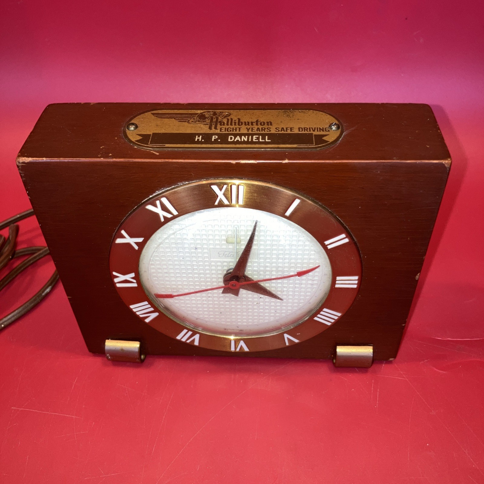 Vintage Halliburton Employee Service Award Telechron Clock Tested Works MCM