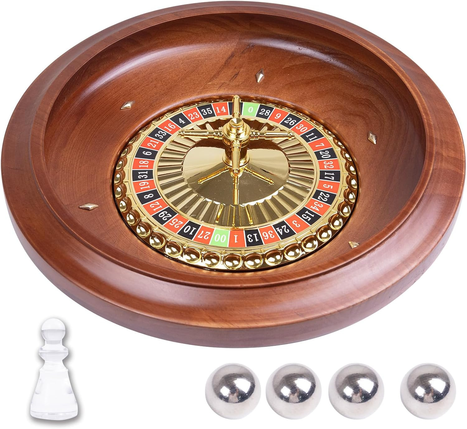 16 Inch Wooden Roulette Wheel, Handcrafted Casino Style Solid Wood Roulette with