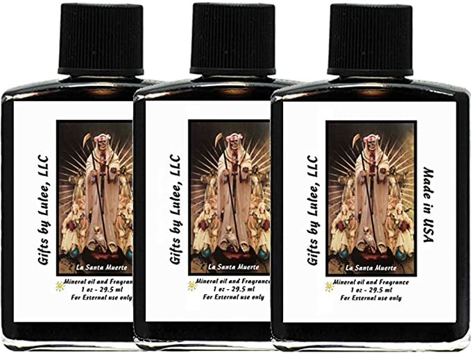 Santa Muerte Holy Death Tres Botellas 1 oz Aceite Esoterico y Postal Invocacion