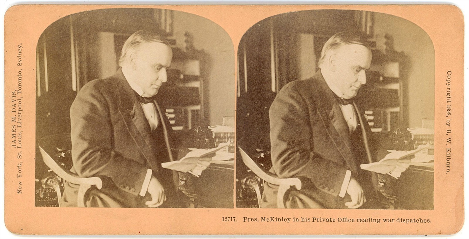 PRESIDENT STEREOVIEW - William McKinley in Private Office - BW Kilburn c1898