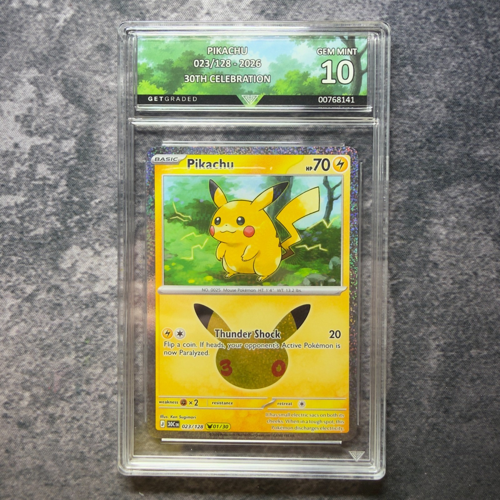 Pikachu 023/128 2026 Pokemon 30th Celebration GetGraded 10 Art Label