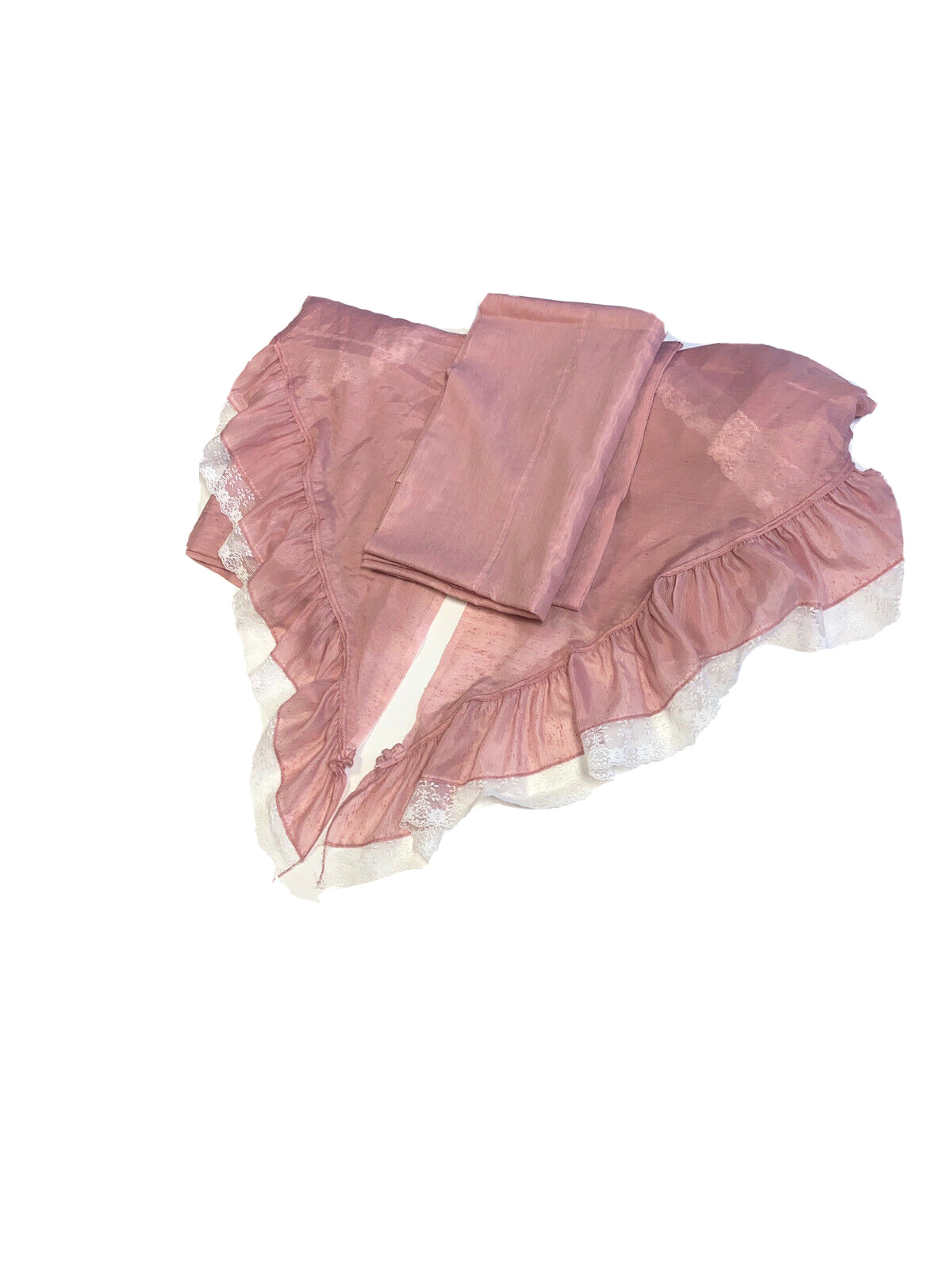 Vintage 1970s Sears Rare Set 3 Curtains Window Treatments Drapes Mauve Pink Lace