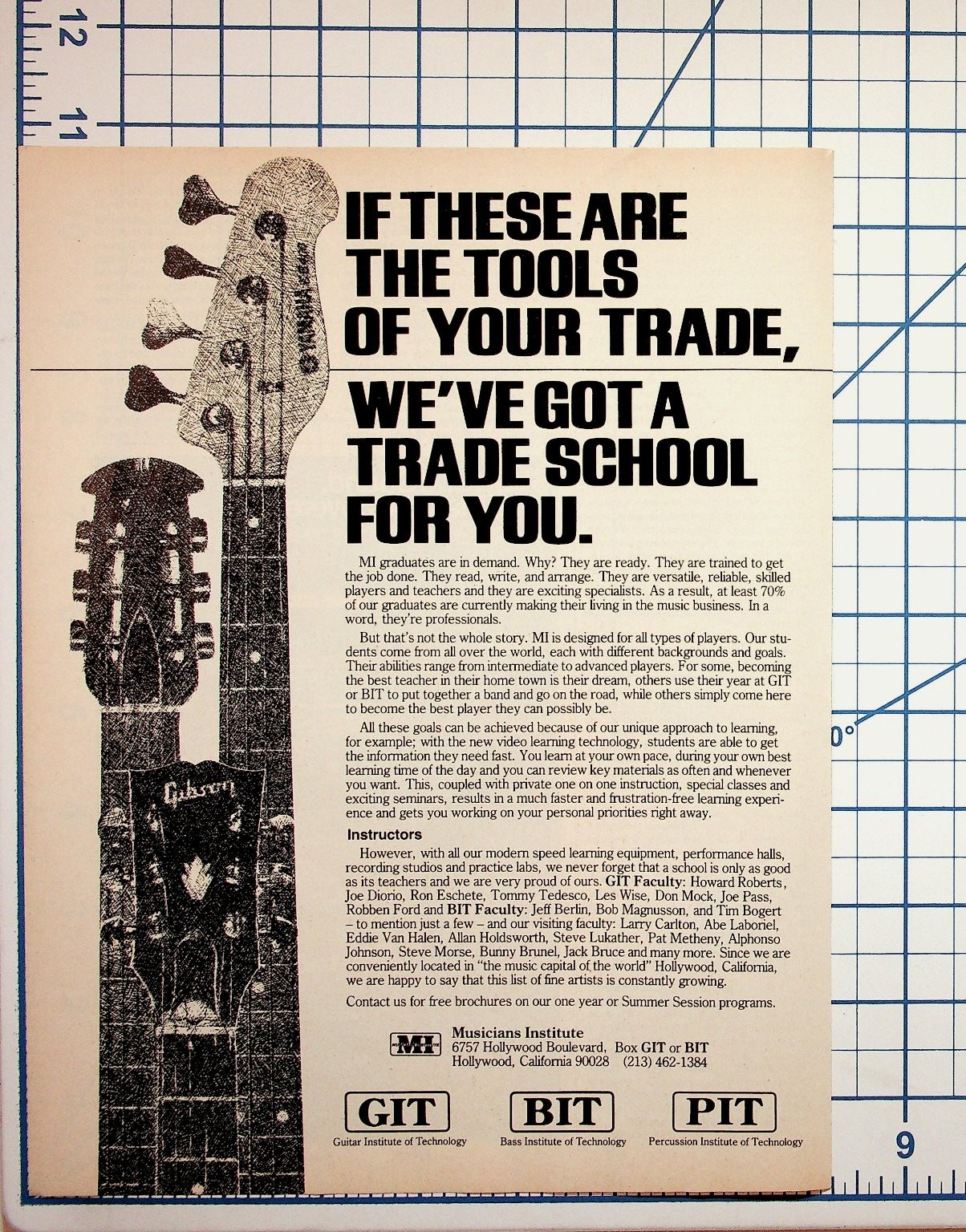 Musicians Institute GIT BIT PIT Hollywood CA Guitar Bass Music Ad