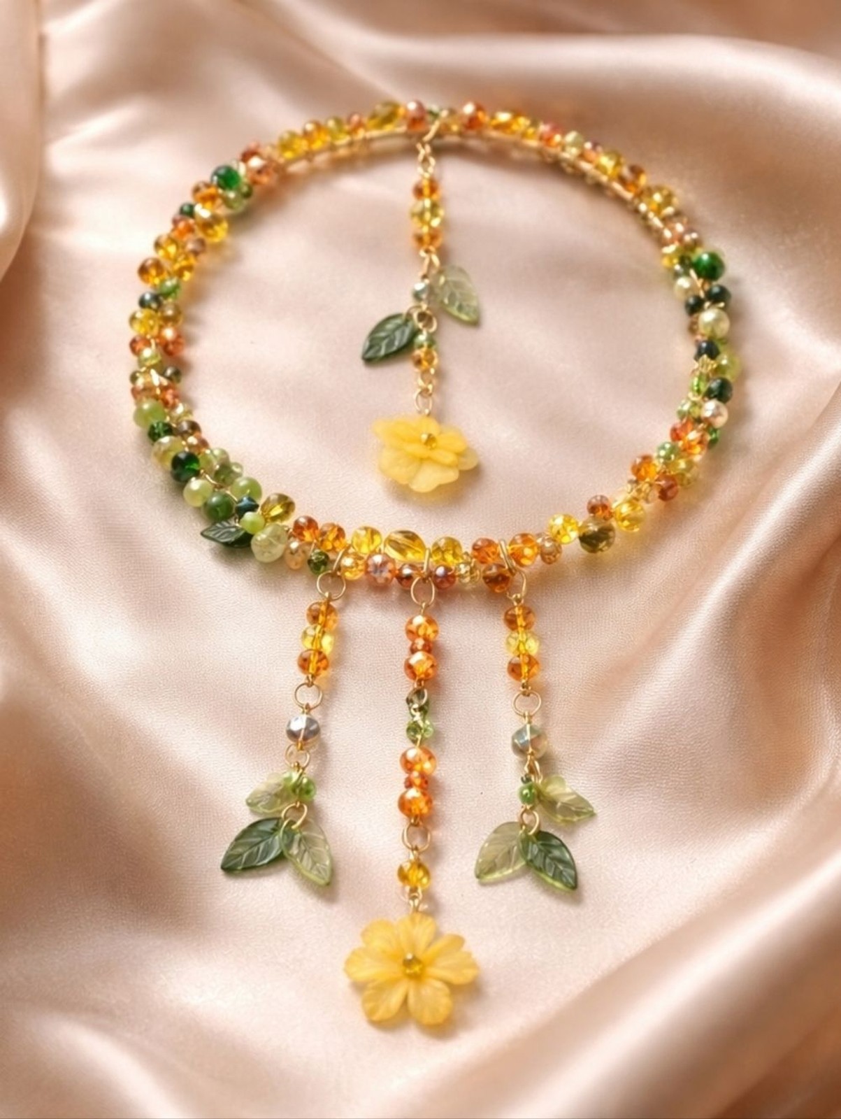 Handmade Yellow & Green Beaded Hoop Suncatcher
