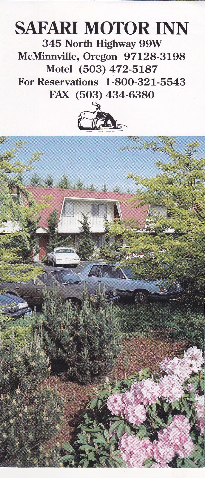 c1995 Safari Motor Inn Motel McMinnville Oregon Brochure