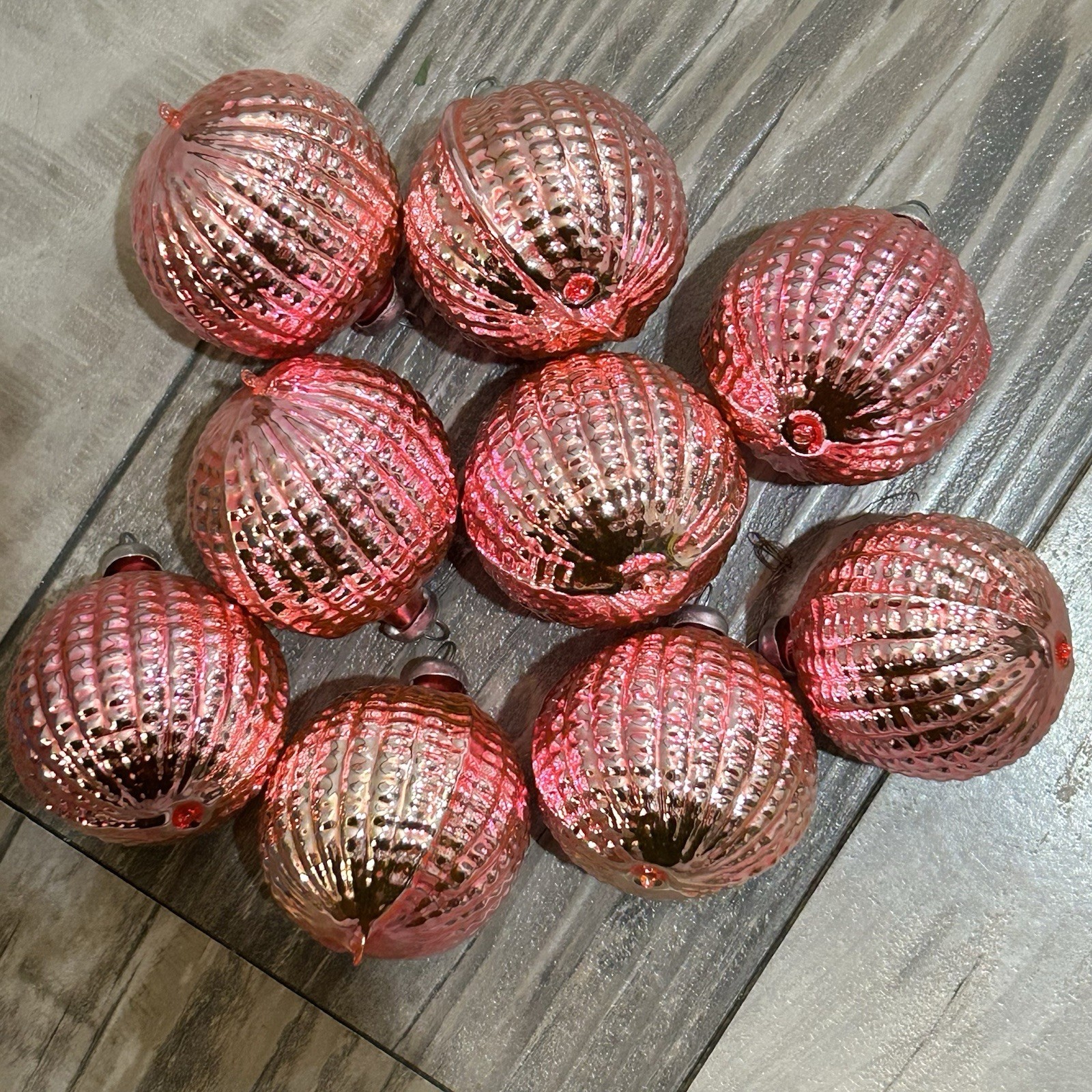 VTG Mercury Glass West Germany Pink Silver Nut Ornaments FANTASTIC Condition