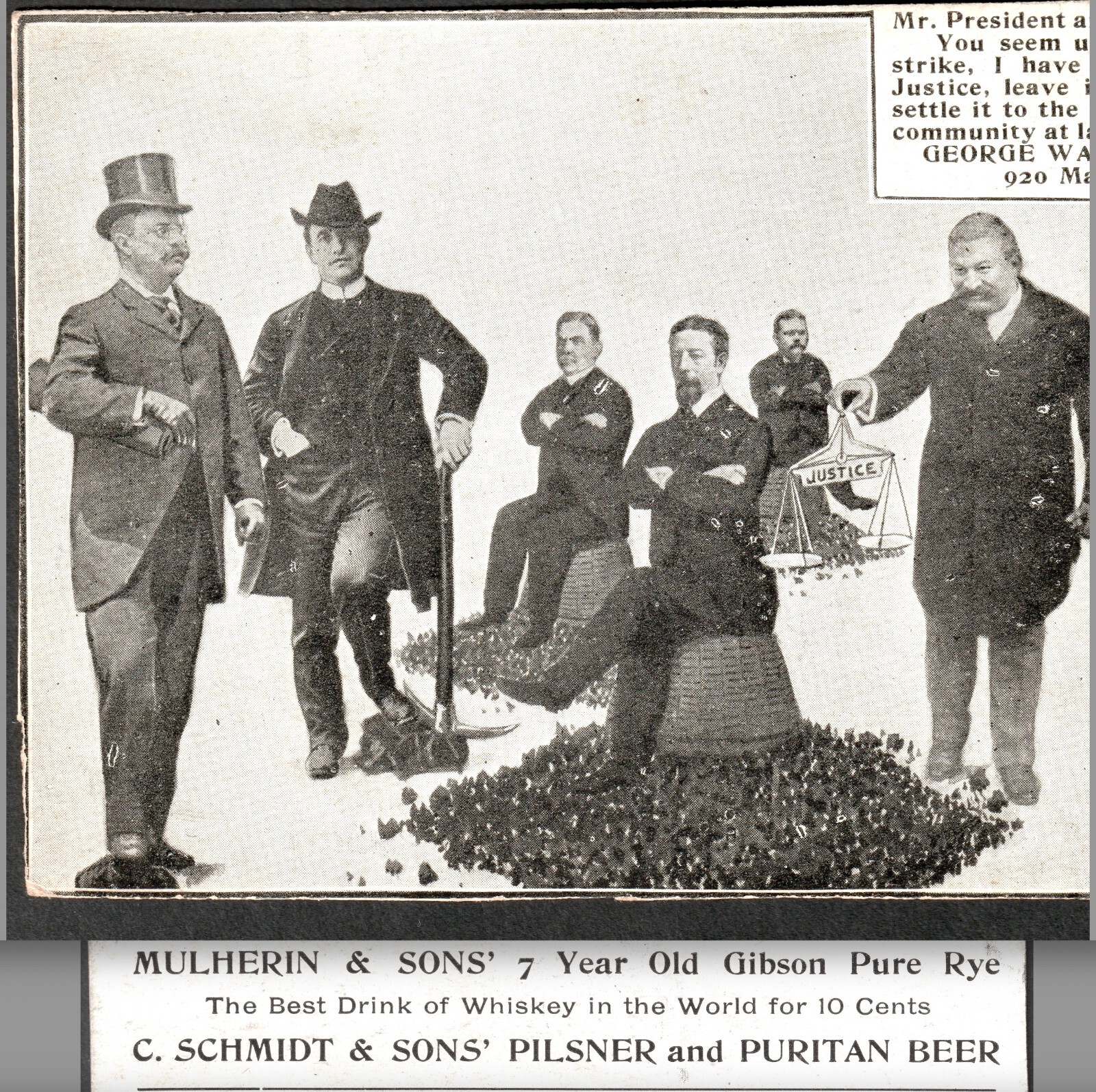 RARE = Teddy Roosevelt 1902 Coal Strike Dasch Schmidt Beer Gibson Rye Trade Card