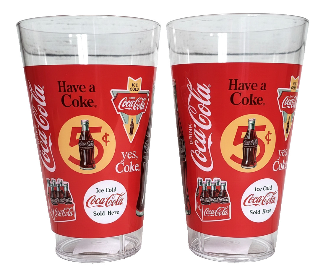 Coca-Cola Red Plastic Tumbler Set 2pc Retro Have a Coke Graphic 16oz
