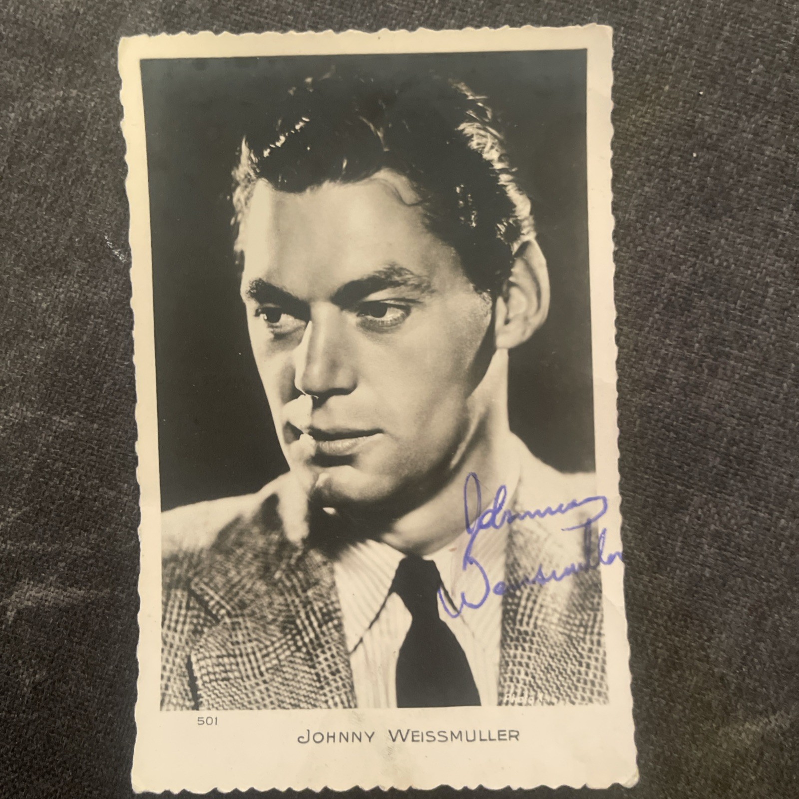 Vintage Johnny Weissmuller Cinema Postcard Autograph Signature Dedication