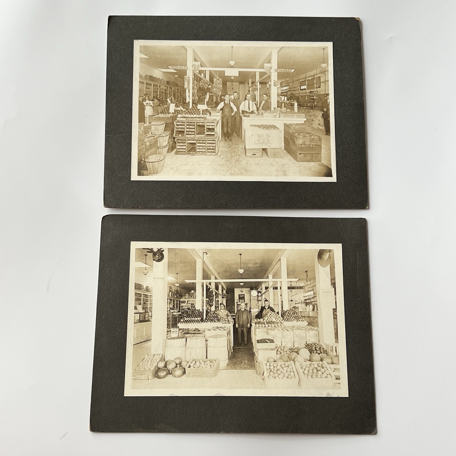 Antique Photograph On Board Inside Building, General Store, Food Pumpkins, Men