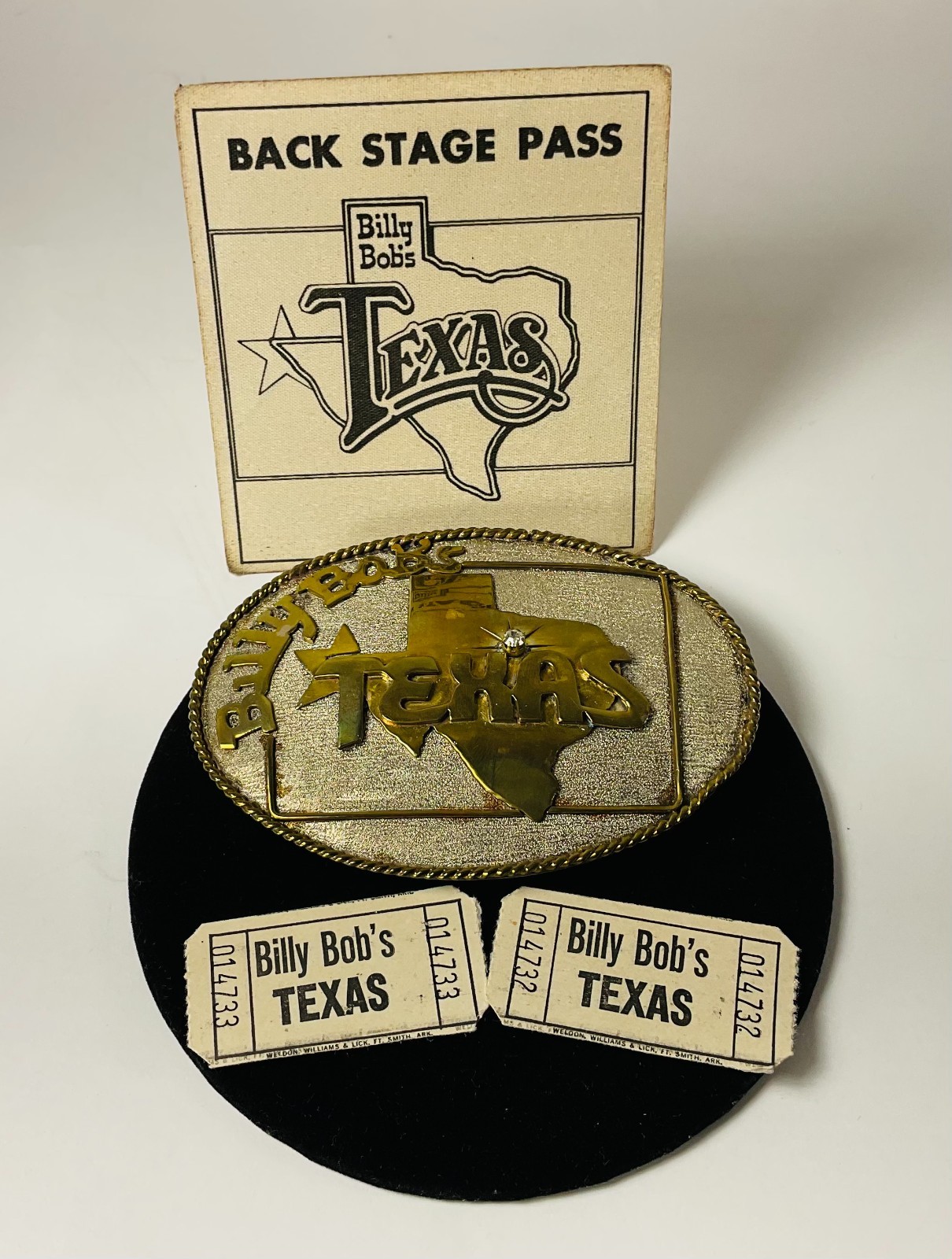 Vintage Billy Bob's Texas Belt Buckle Rhinestone Ticket Stubs Backstage Pass Lot