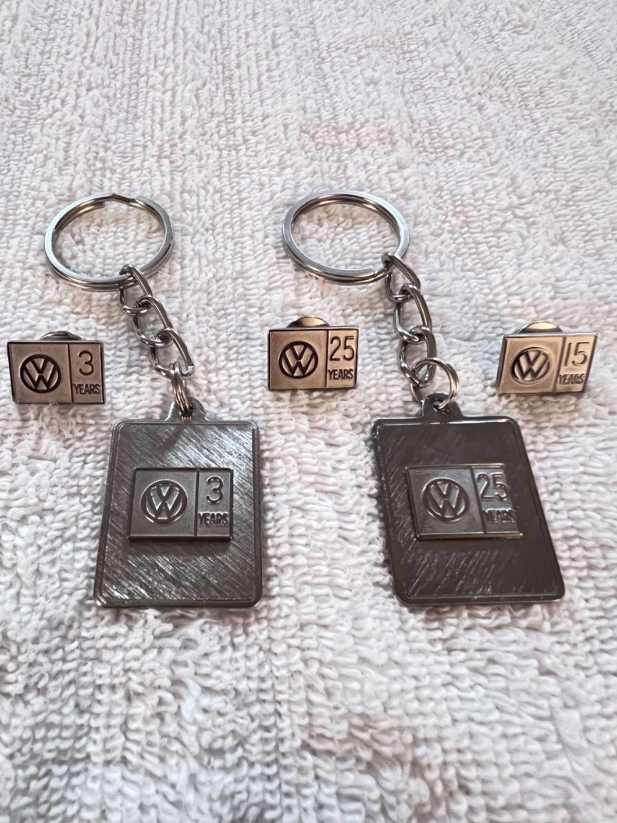 (VW) VOLKSWAGON  Employee Silver Tone Metal Lapel Pin & Keychain Award Lot