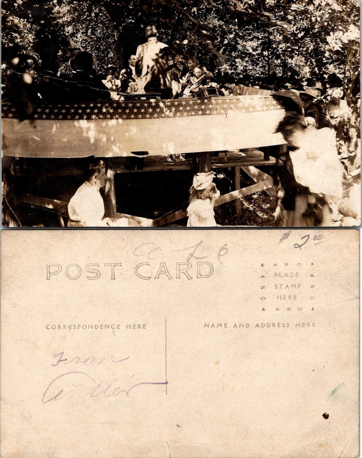 USA Unknown Location Political Campaign? American Banner RPPC Antique Postcard