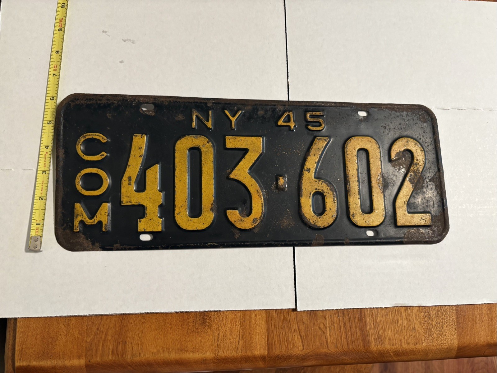 Vtg. 1945 N.Y. Commercial License Plate  403-602  NYS DMV CLEAR  COLLECTOR USA