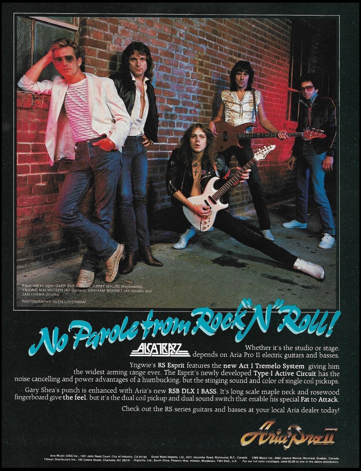 Alcatrazz (band) Yngwie Malmstee Gary Shea 1984 Aria Pro II guitar ad print